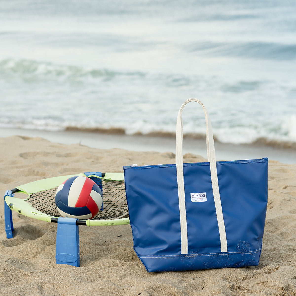 Blue Steeletex Zip Top Beach Tote Medium Steele Canvas Basket Corp
