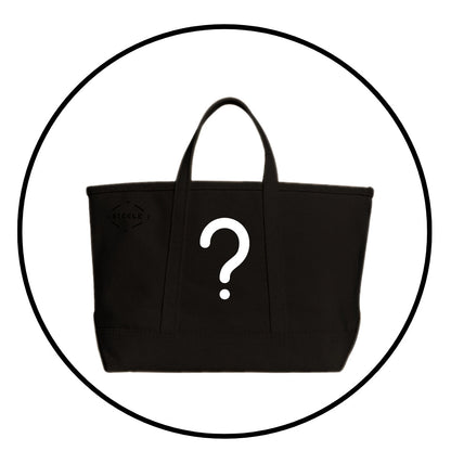 Black tote bag with a question mark symbol on a white background