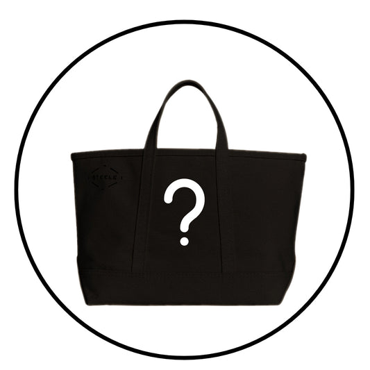 Black tote bag with a question mark symbol on a white background