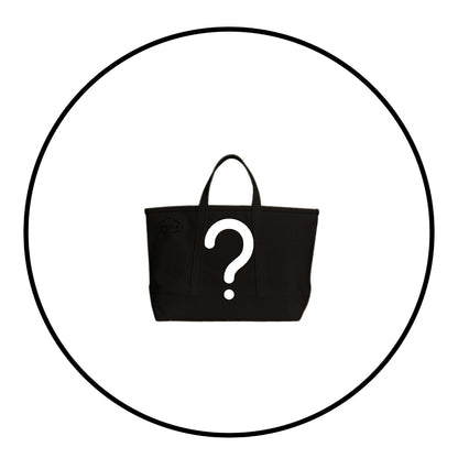 Black silhouette of a handbag with a question mark inside a circle on a white background