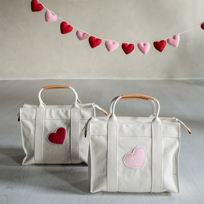 canvas tote with valentine's heart patches