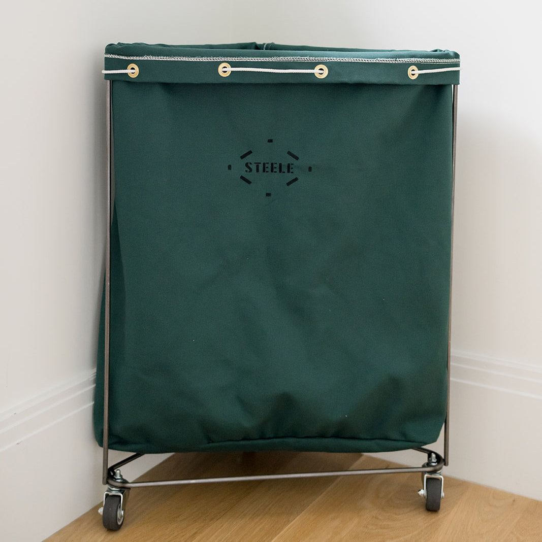 corner laundry hamper in hunter green