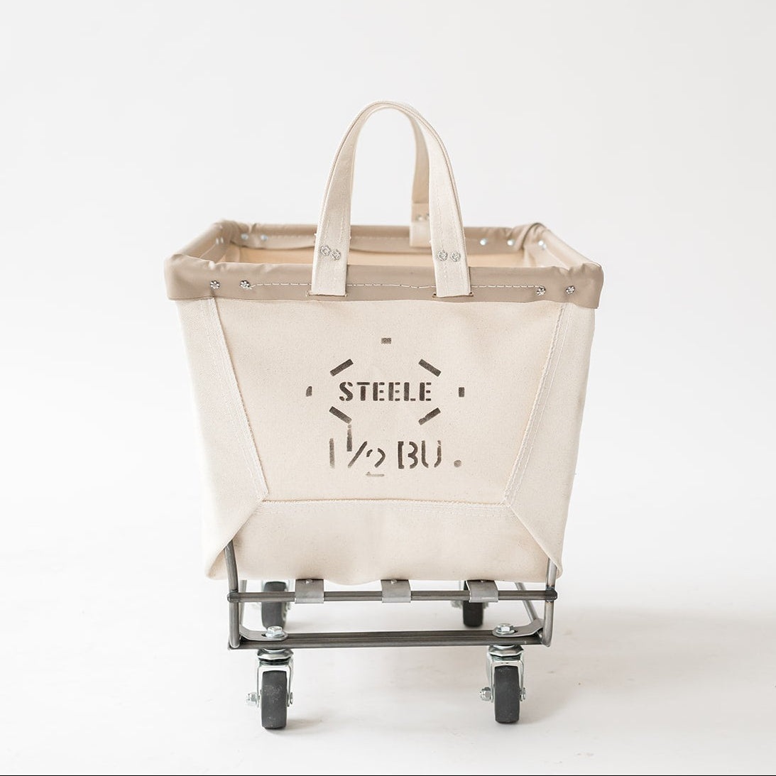 Beige storage cart with a transparent bag on a white background