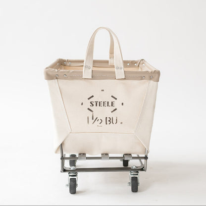 Beige storage cart with a transparent bag on a white background