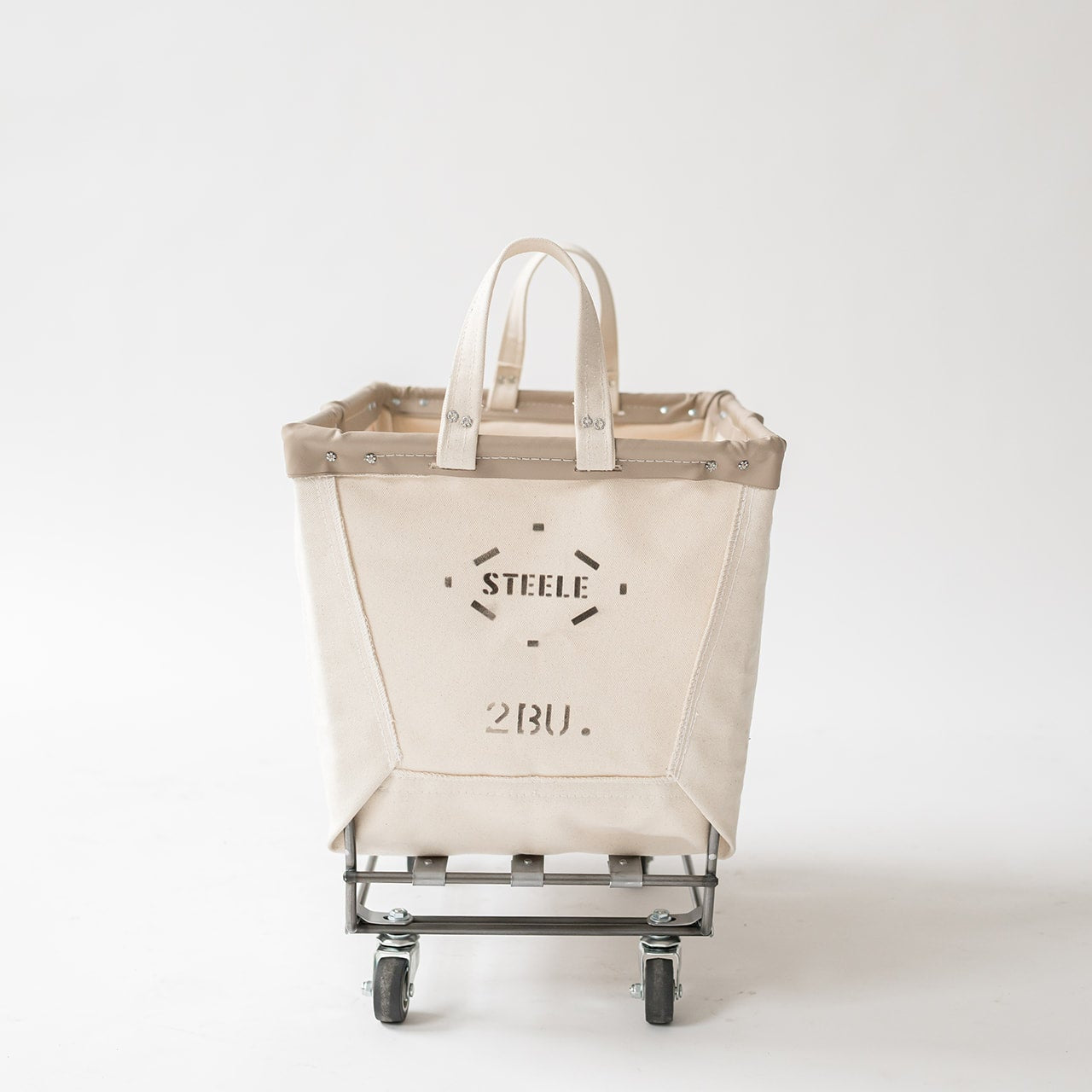 Canvas storage cart with 'Steele' branding on a white background