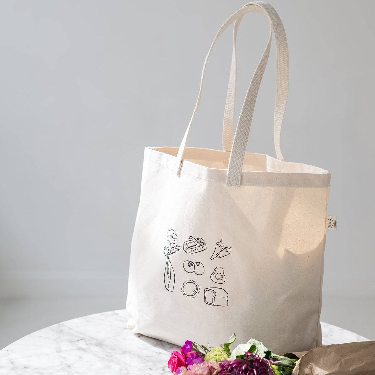 natural tote bag with a brunch print