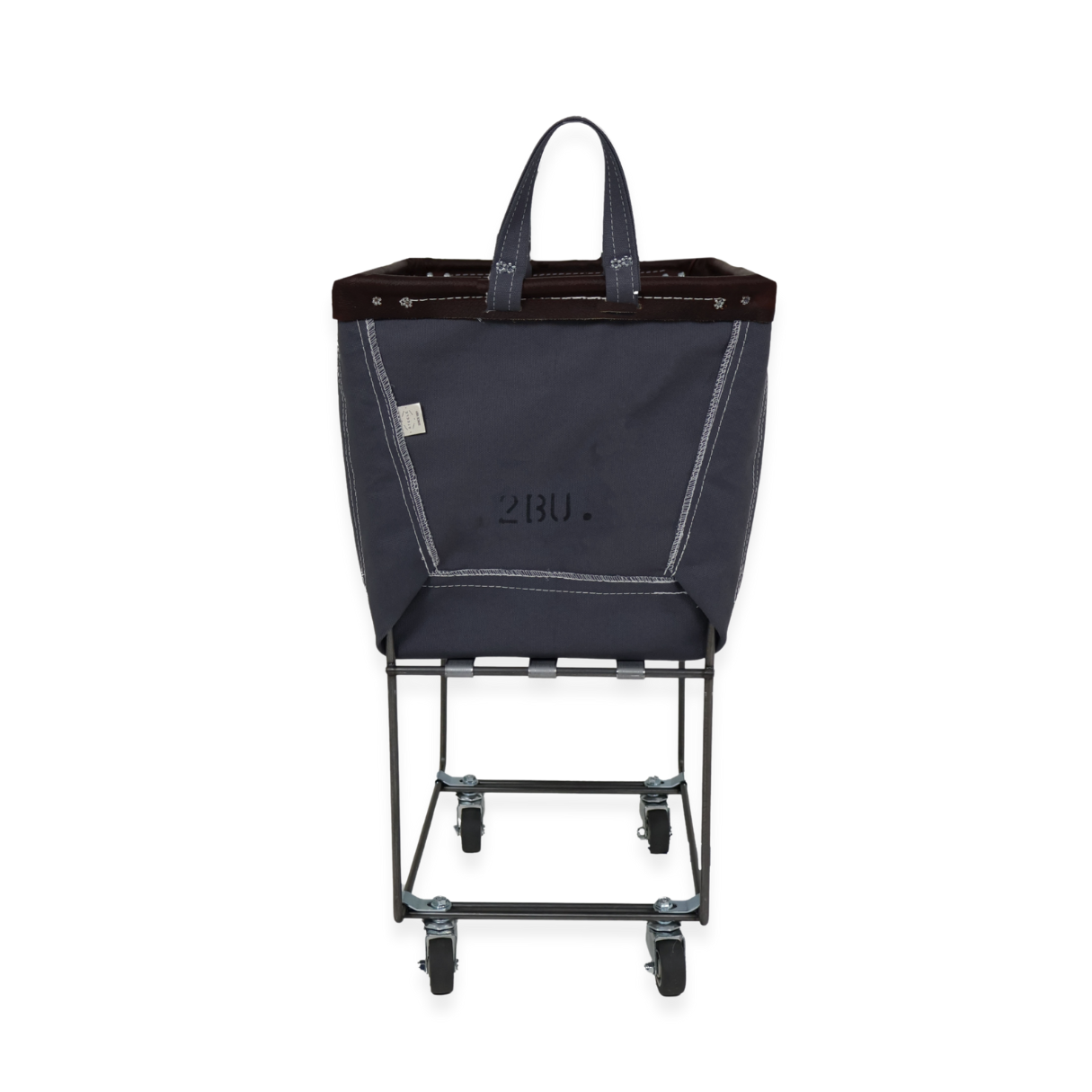 grey laundry cart with a bag on a white background