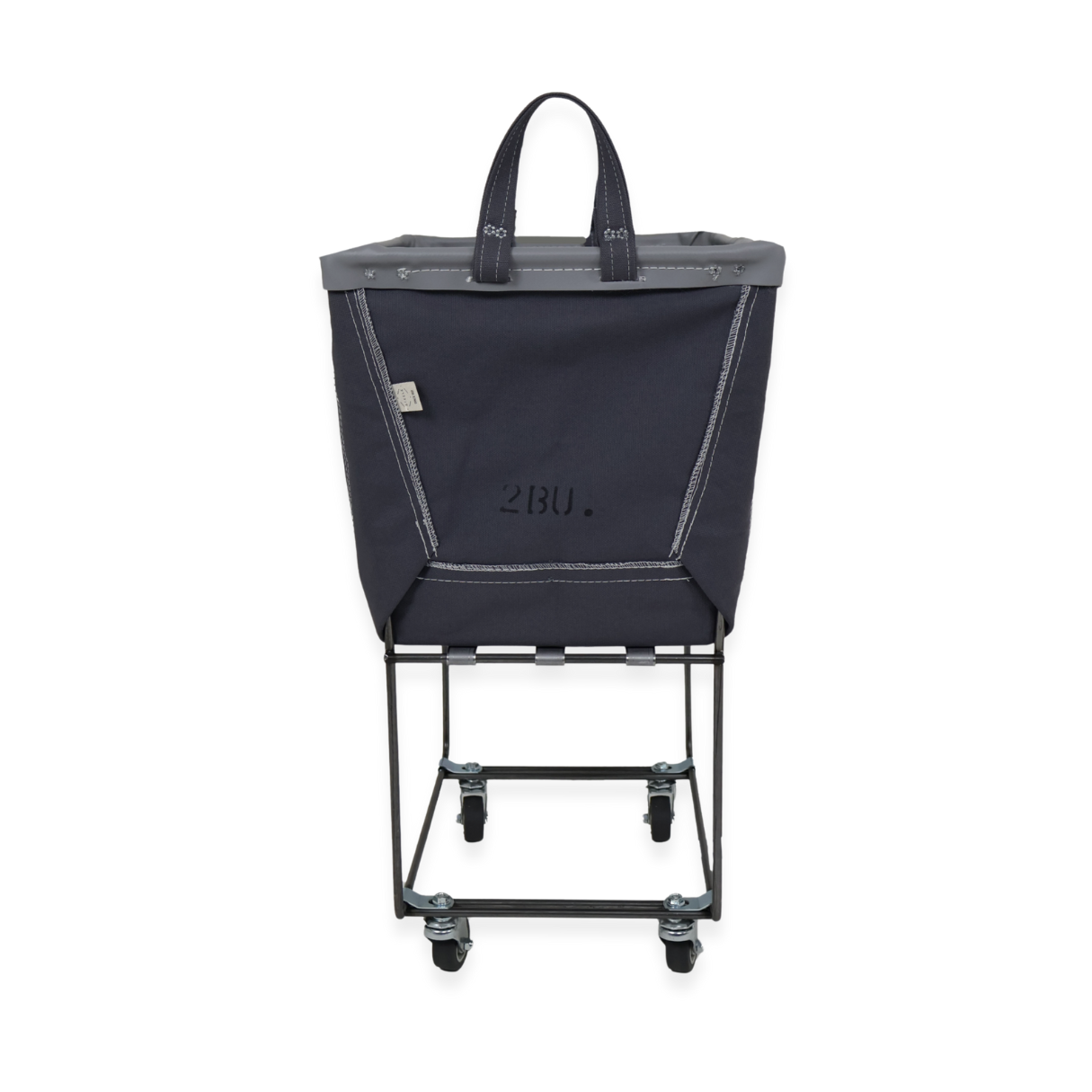 grey laundry cart with a bag on a white background