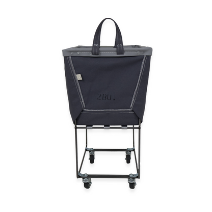 grey laundry cart with a bag on a white background