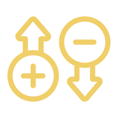 Gold plus and minus symbols on a white background